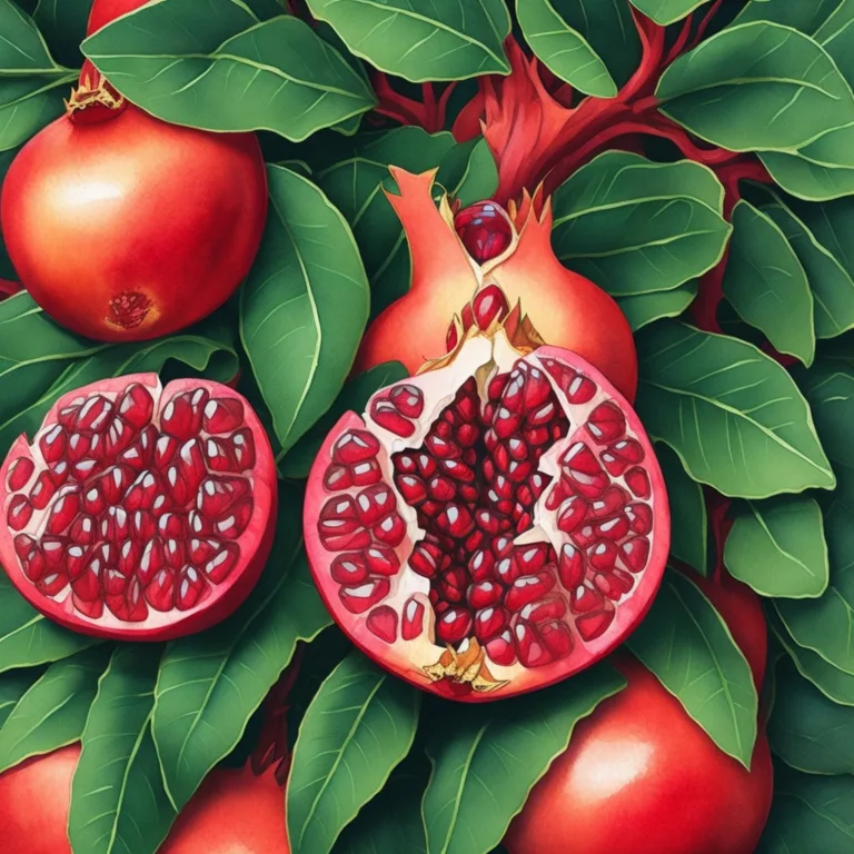 A pomegranate branch with leaves producing Urolithin A.