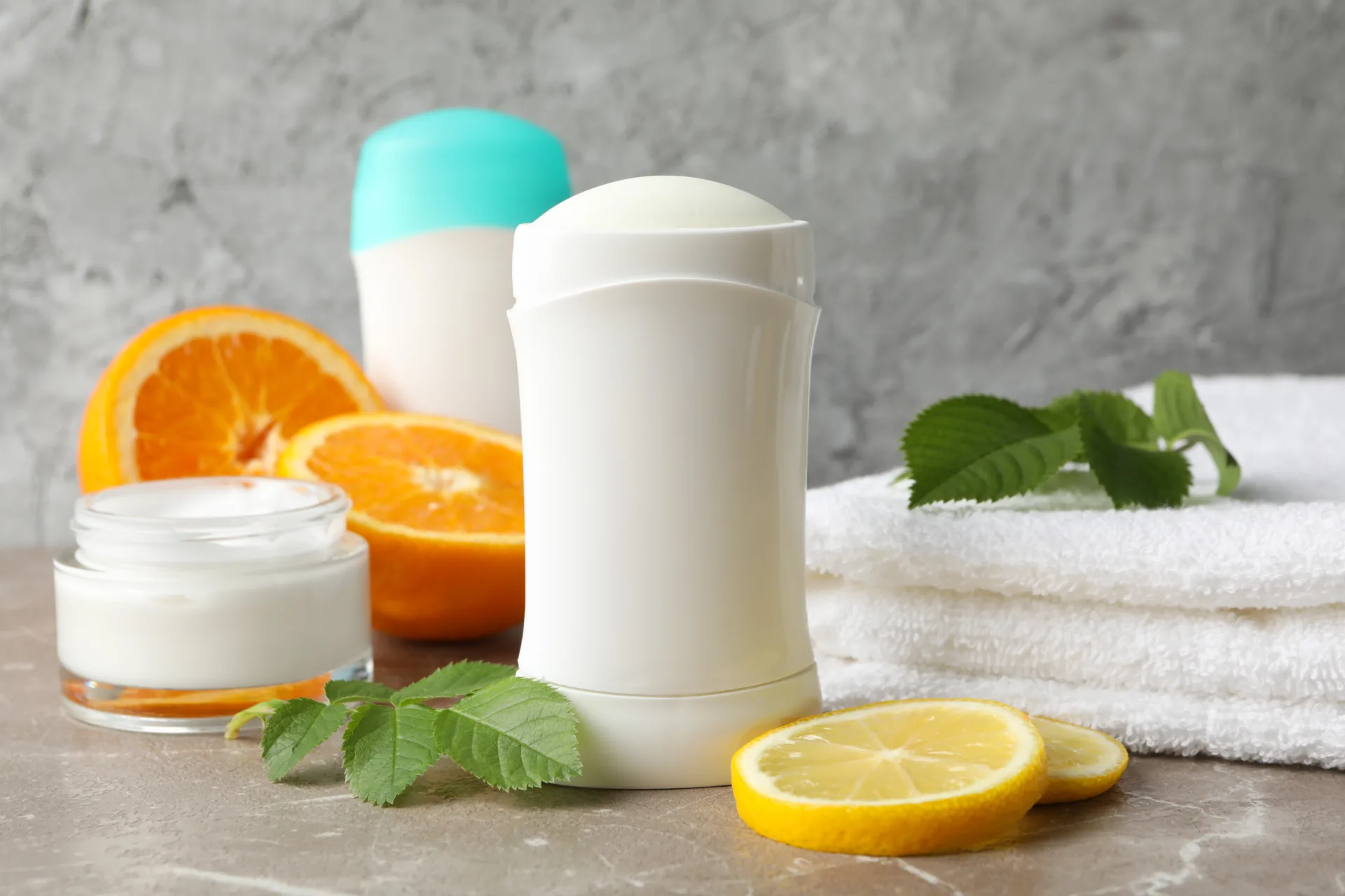 Natural deodorant with citrus and mint leaves
