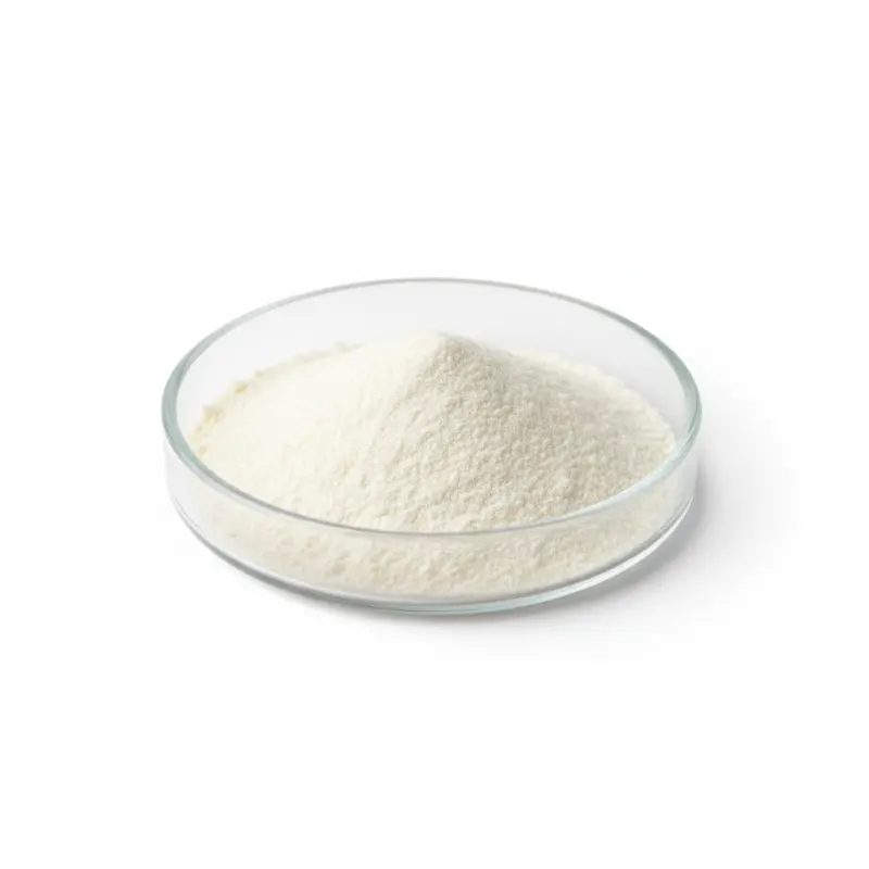 White powder in glass dish on white background