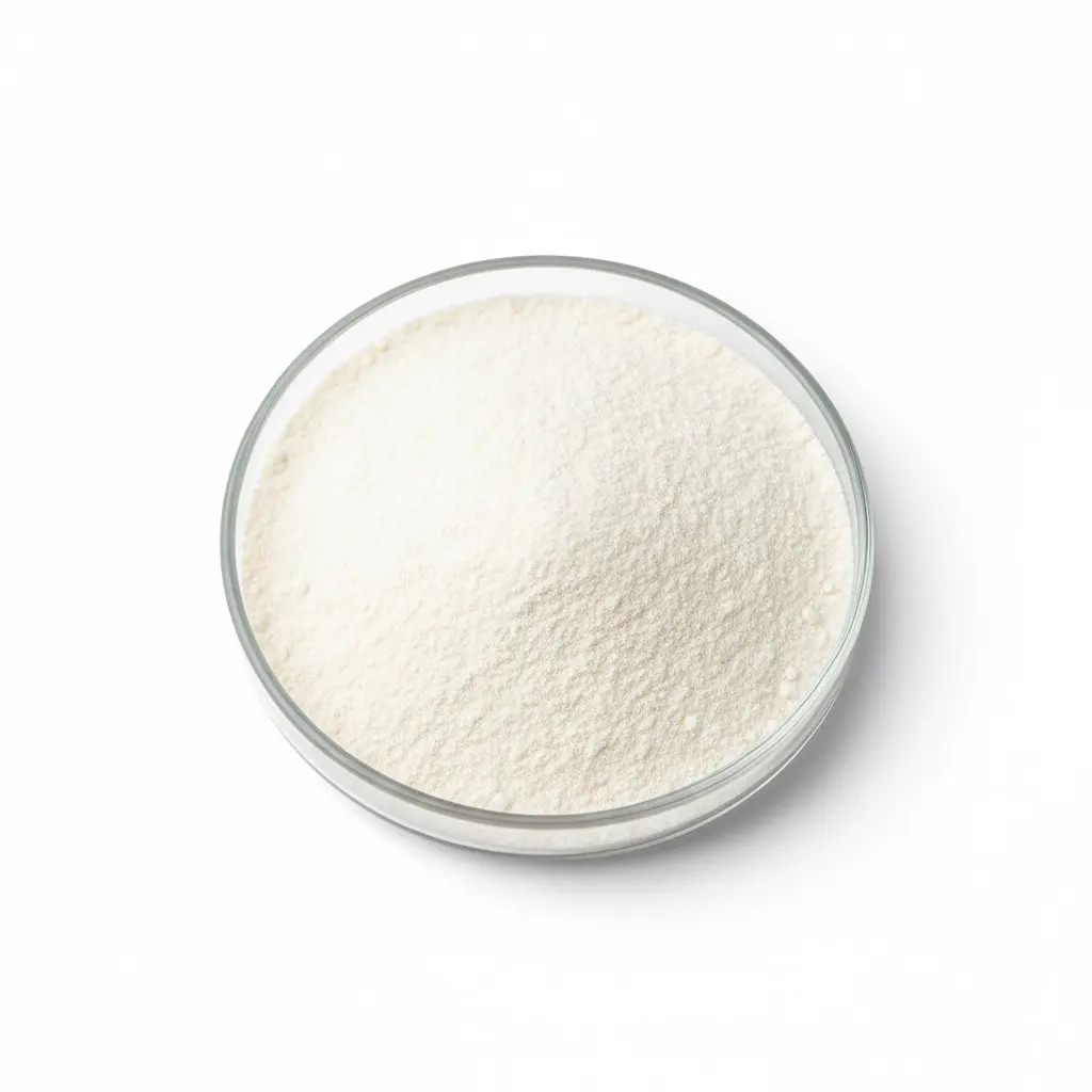 Glass bowl of white powdered milk