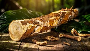 Ayahuasca vine in a tropical forest setting.