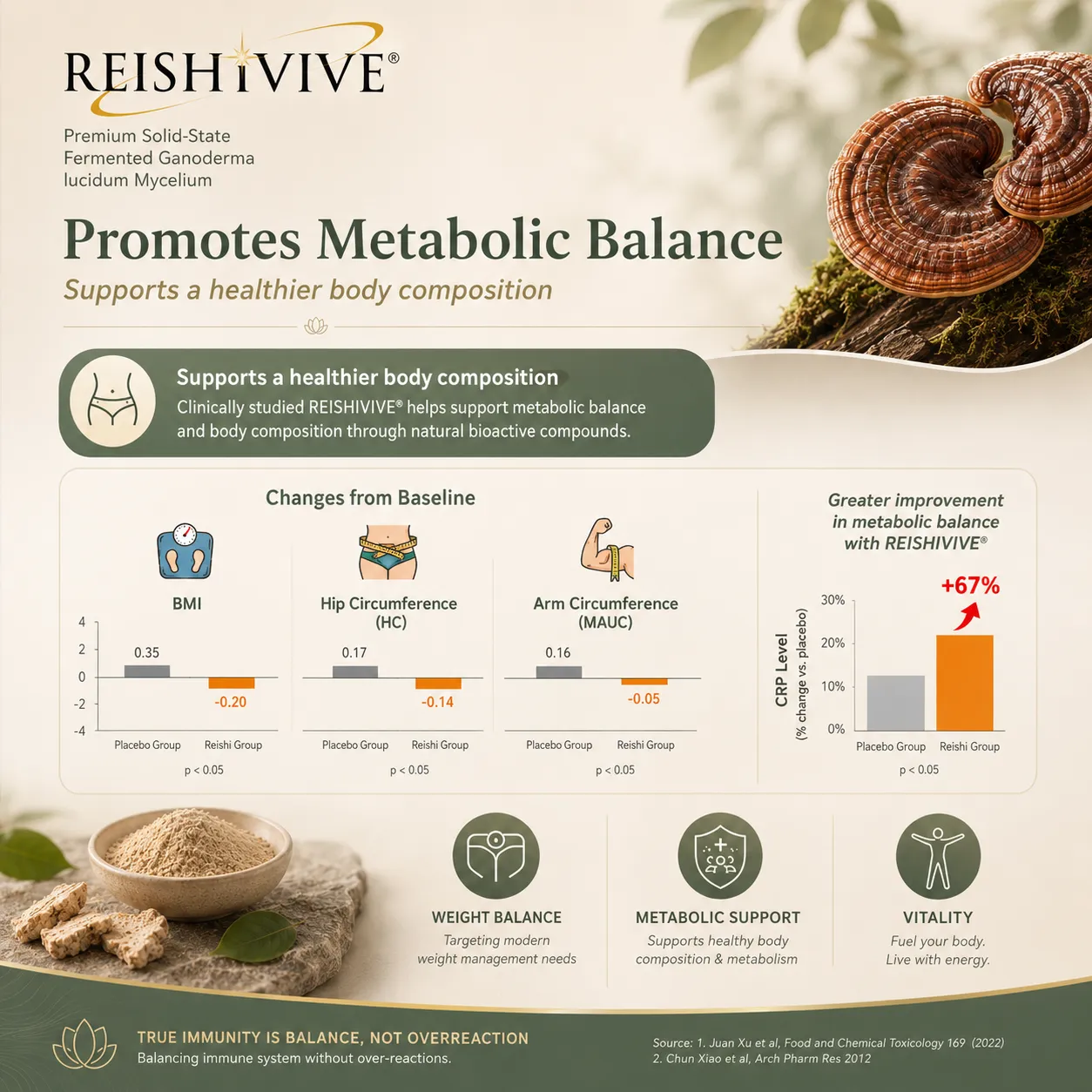 Reishi supplement infographic promoting metabolic balance benefits