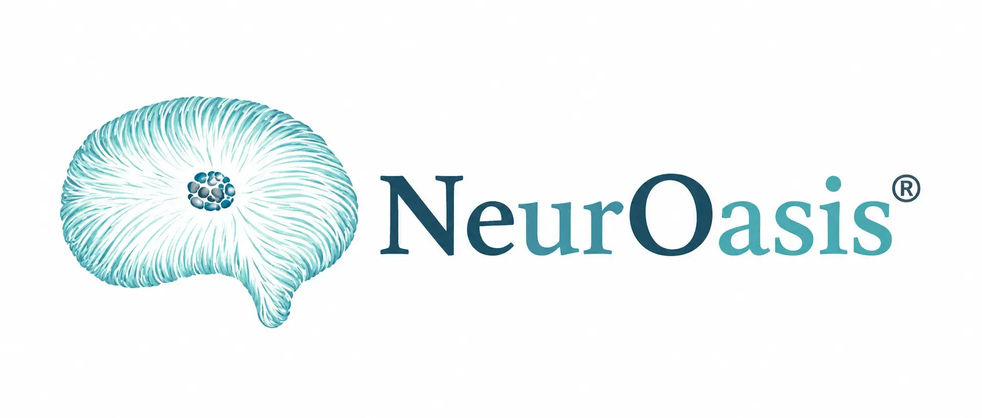 NeurOasis logo with stylized teal brain illustration