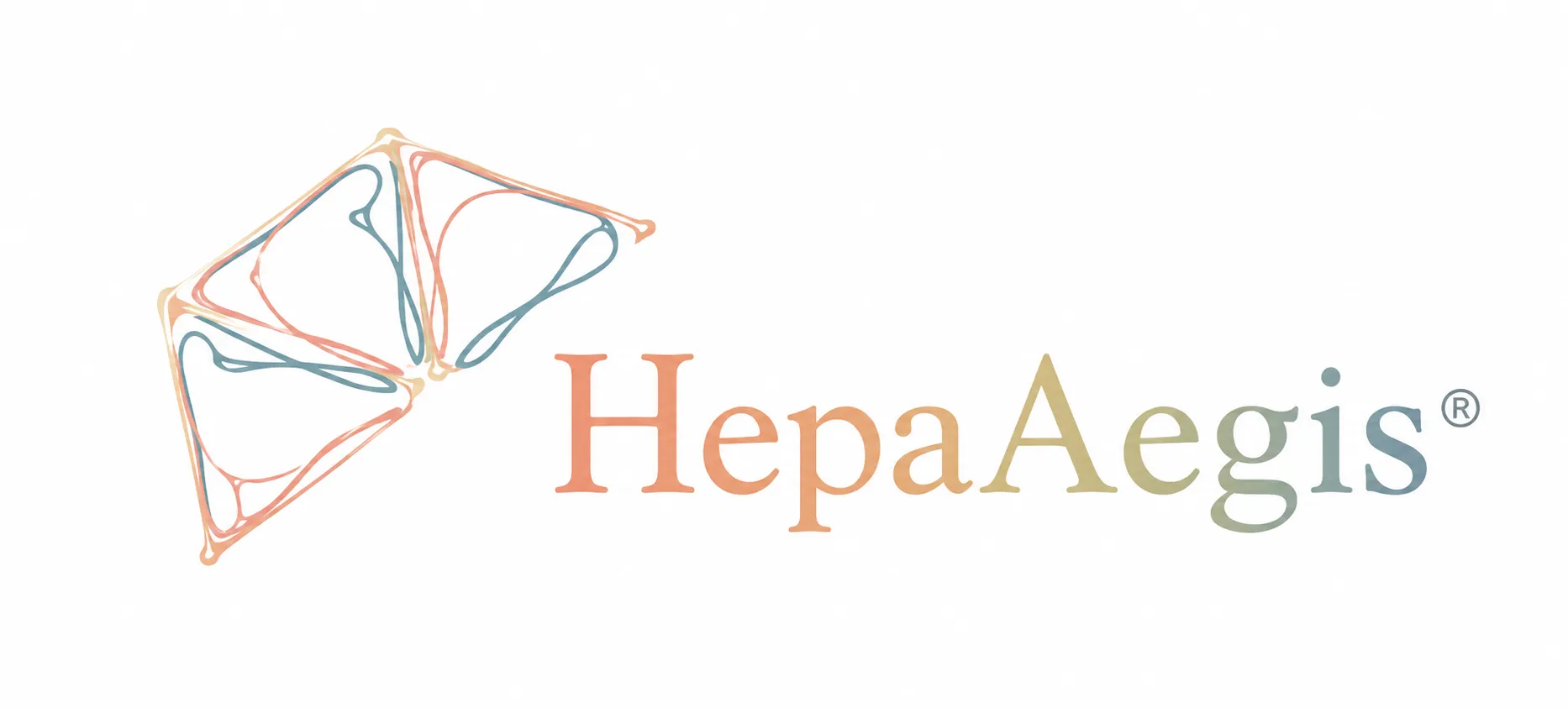 HepaAegis logo with abstract geometric liver design