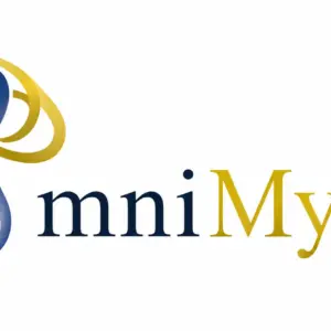 OmniMycan blue and gold abstract logo