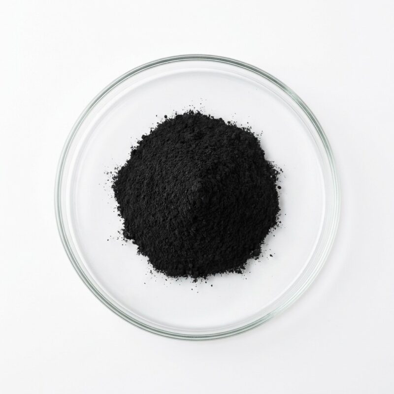 activated-bamboo-charcoal-powder Jet black activated bamboo charcoal powder in a glass petri dish