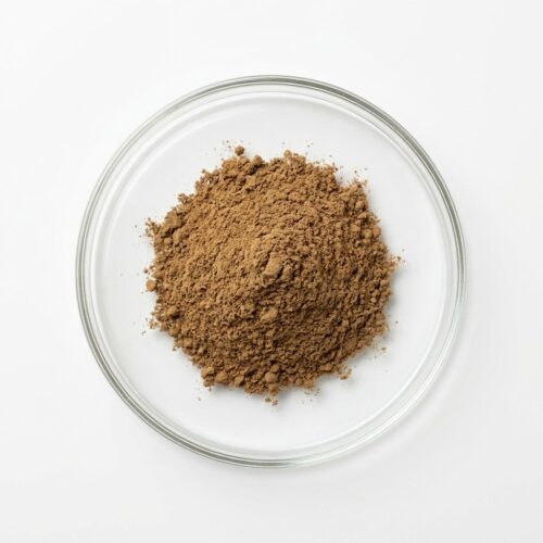ashwagandha-extract-powder Brown ashwagandha herbal extract powder in a glass petri dish