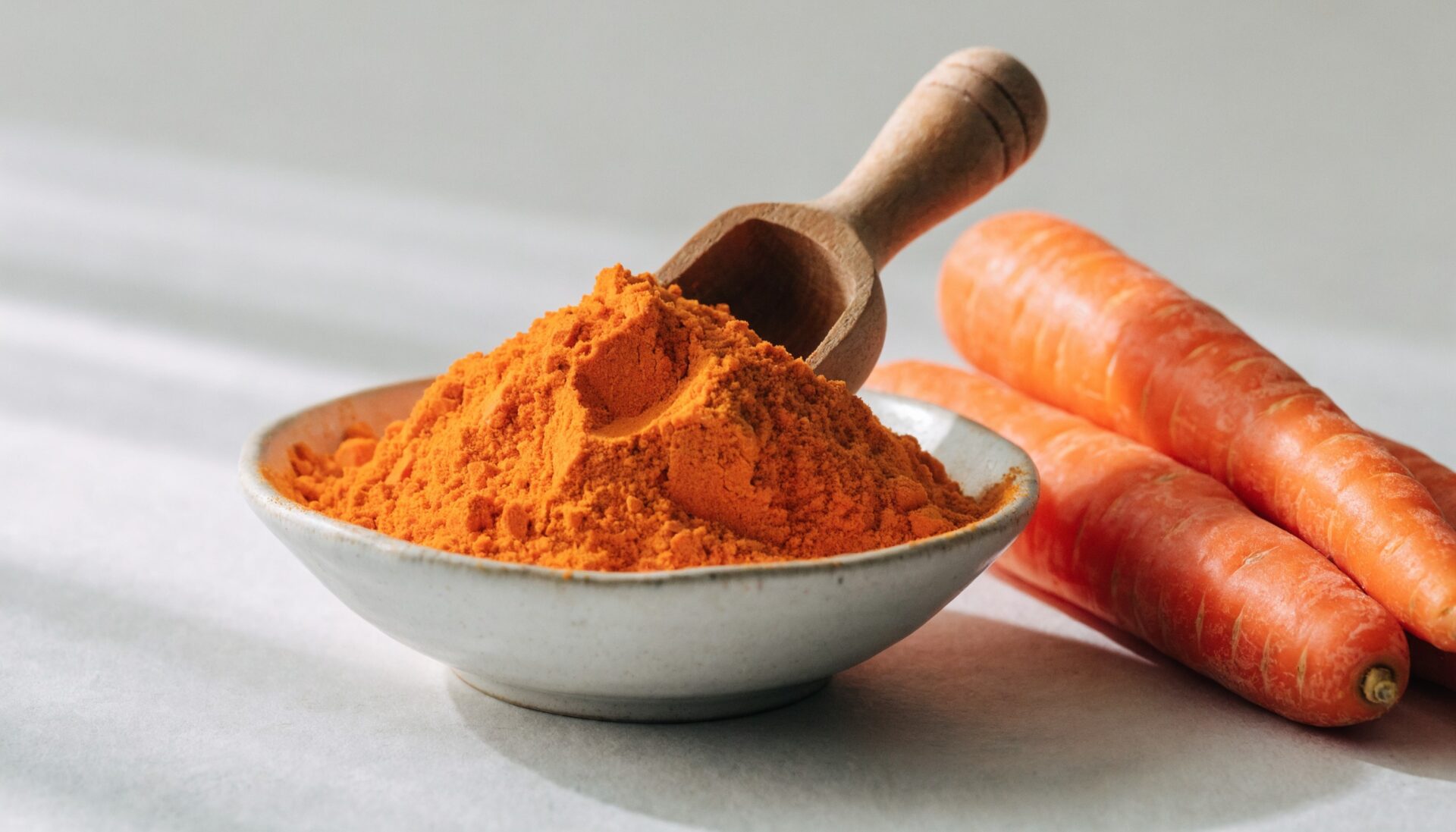 Vivid orange carrot powder with fresh whole carrots