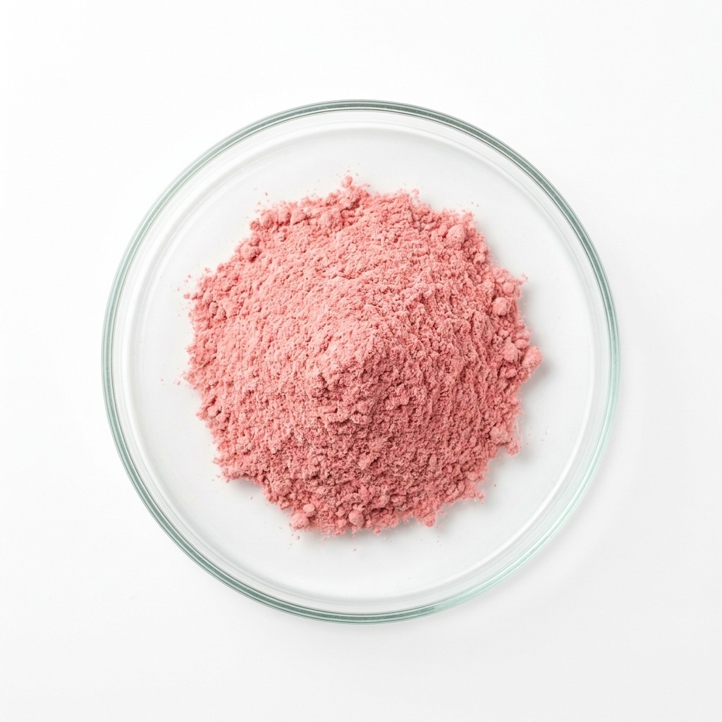 Fruit and vegetable juice powder in a glass petri dish