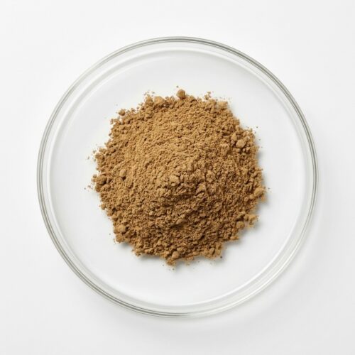 Tan brown echinacea extract powder in a glass petri dish