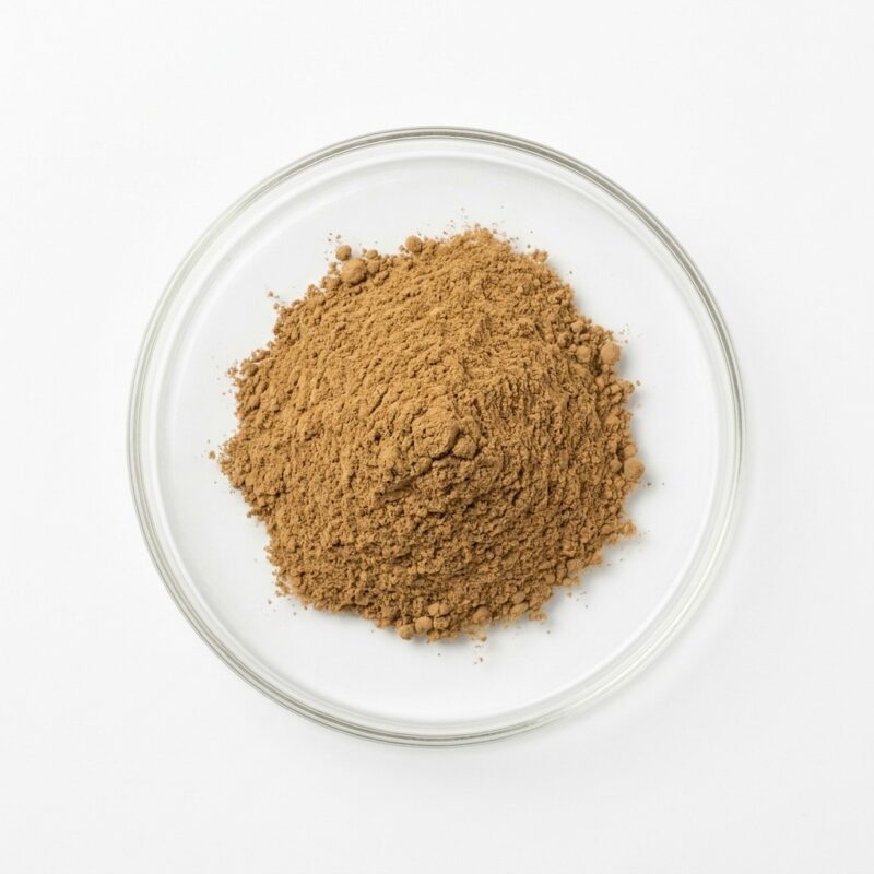 Tan whole-root ginger powder in a glass petri dish