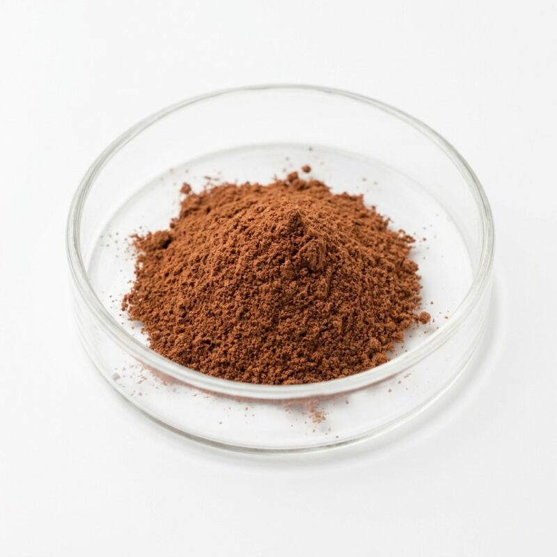hawthornberry-powder Reddish-brown hawthornberry powder in a glass petri dish