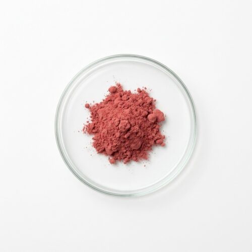 PSD Strawberry - Natural Strawberry Juice Powder Soft red strawberry fruit powder in a glass petri dish