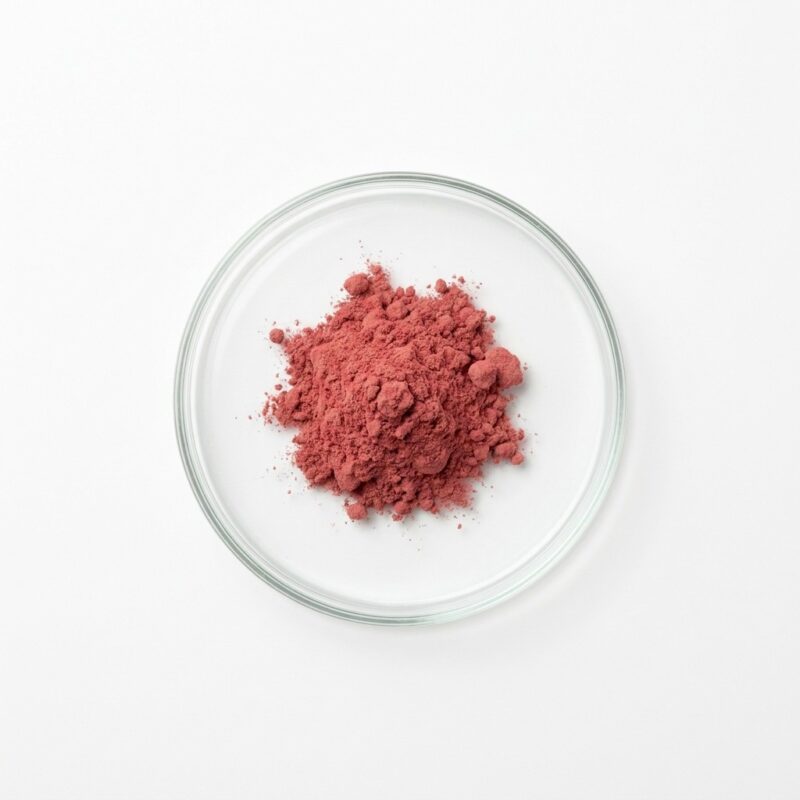 PSD Strawberry - Natural Strawberry Juice Powder Soft red strawberry fruit powder in a glass petri dish