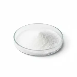 White hyaluronic acid powder in a glass petri dish