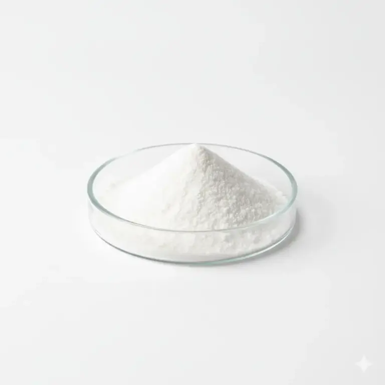White isomalt DC101 direct compression powder in a glass petri dish