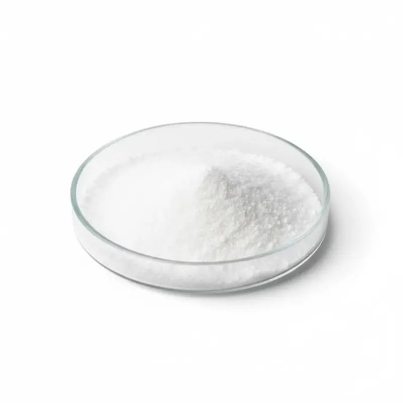 White isomaltulose powder in a glass petri dish