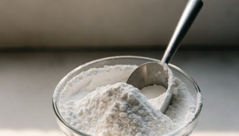 Fine white maltodextrin powder in a bowl