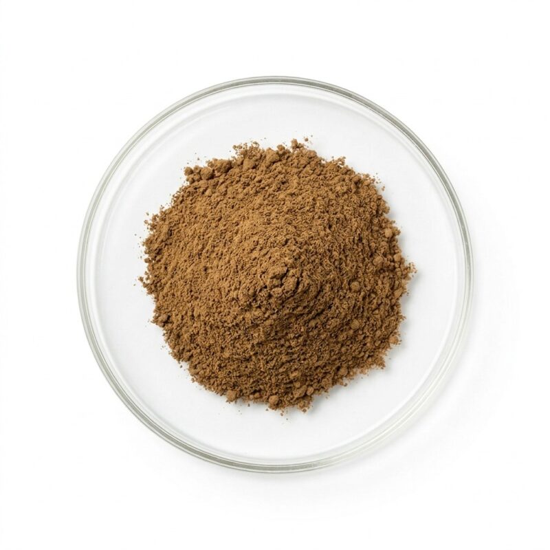 morinda-root-extract-powder Brown morinda root noni extract powder in a glass petri dish