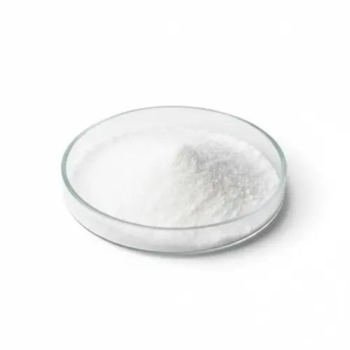 White trilion B disodium EDTA powder in a glass petri dish