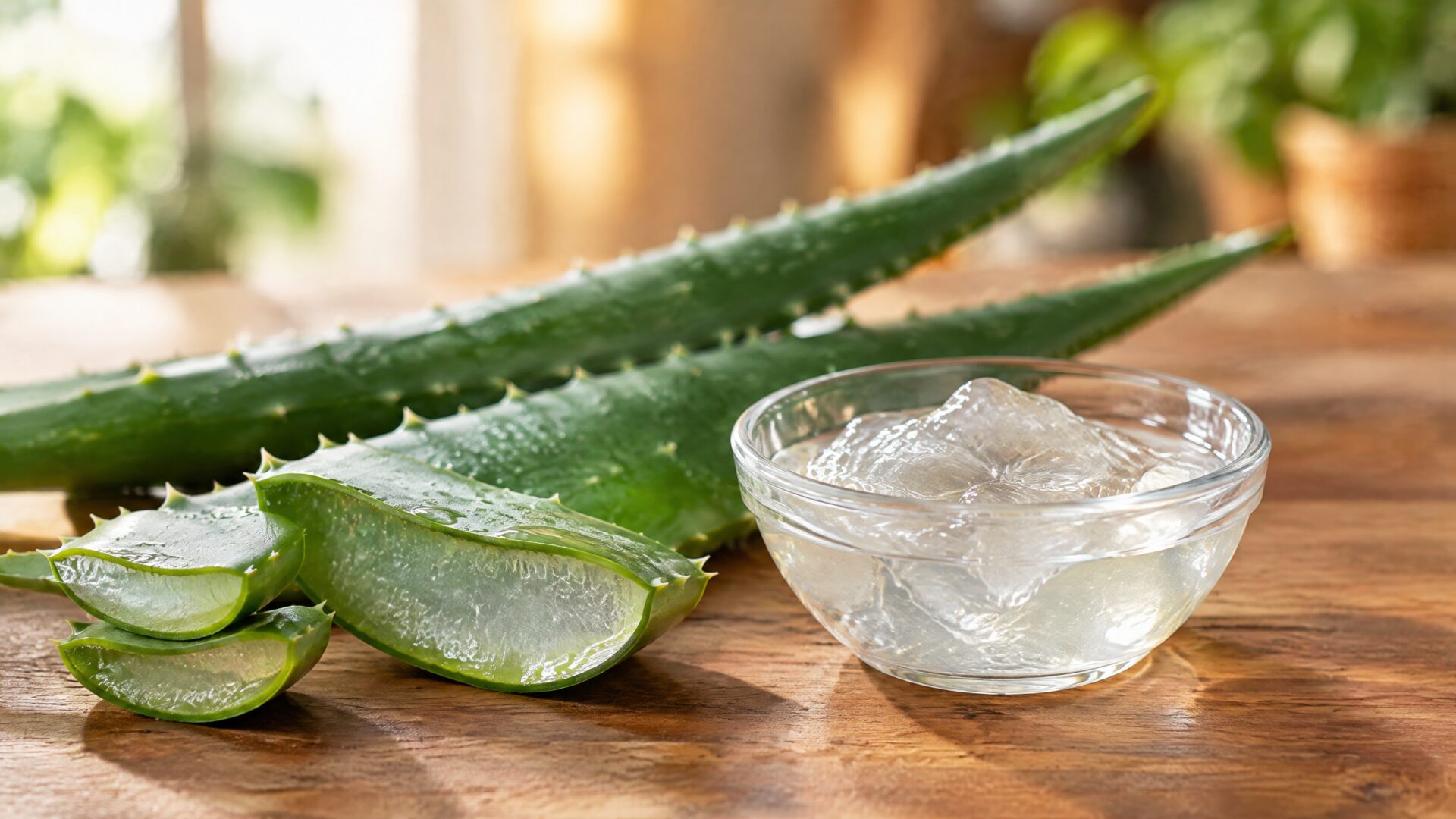 Fresh aloe vera leaves and aloe gel