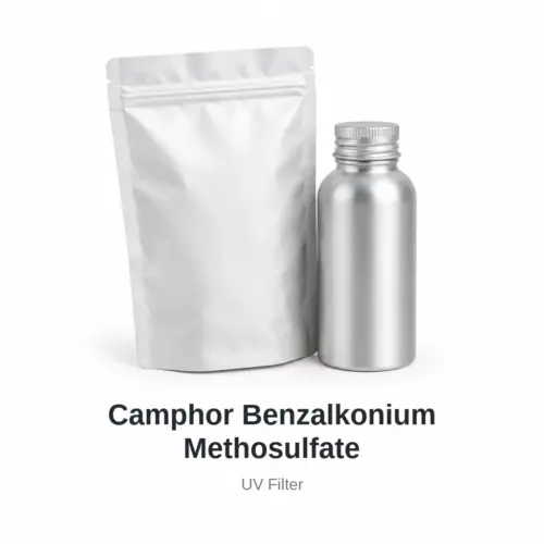 Camphor Benzalkonium Methosulfate cosmetic ingredient, sample containers on a white background