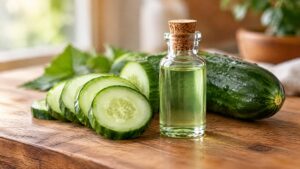 Cucumber slices beside cucumber extract