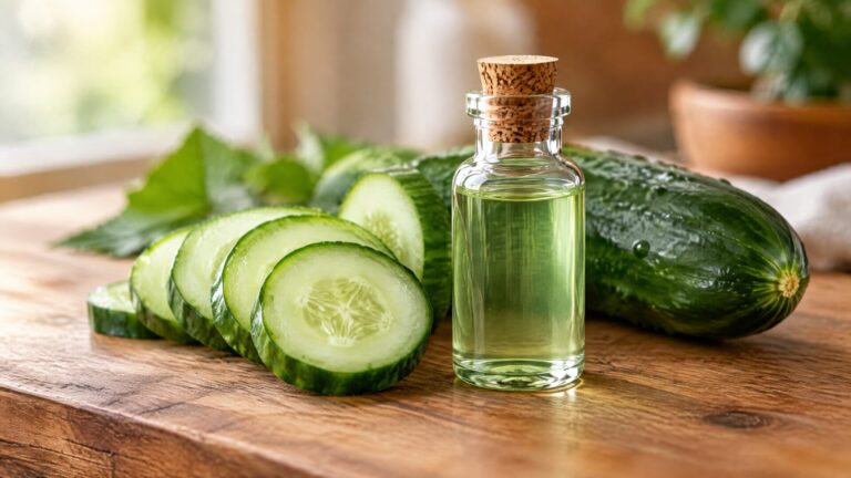Cucumber slices beside cucumber extract
