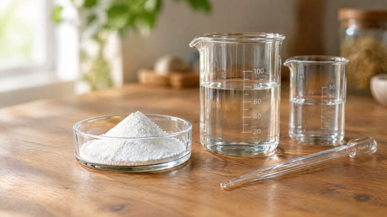 EDTA powder beside laboratory glassware
