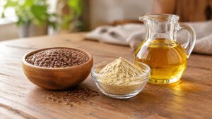 Flaxseeds, flaxseed oil and flaxseed oil powder