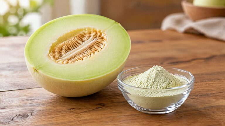 Honeydew melon beside honeydew powder