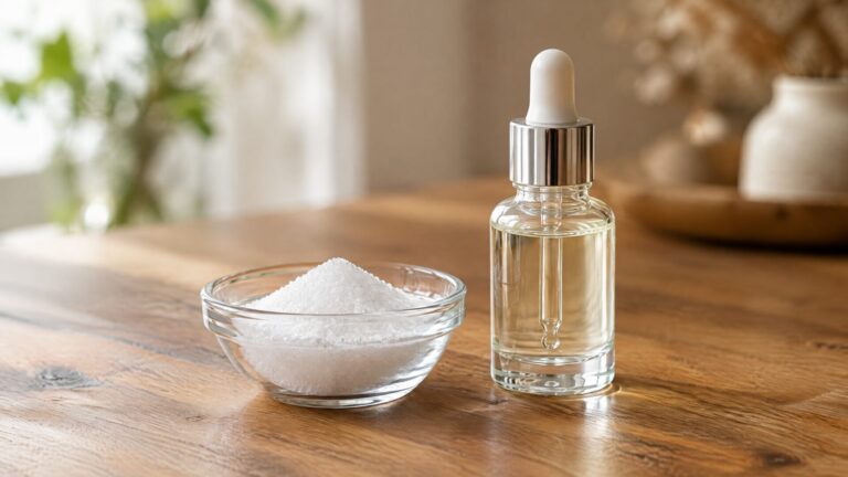 Niacinamide powder beside a serum bottle