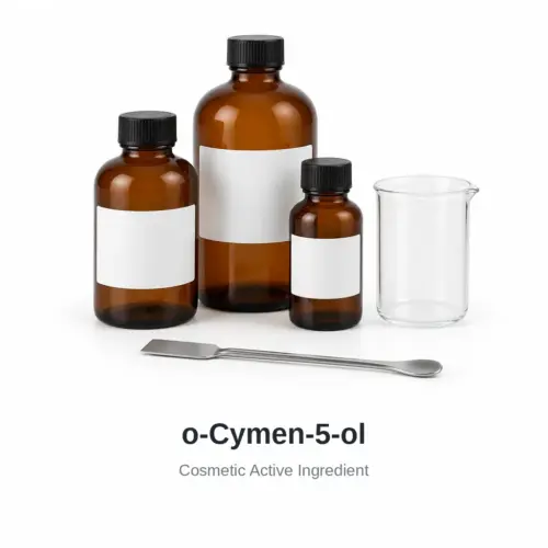 o-Cymen-5-ol cosmetic ingredient, sample containers on a white background