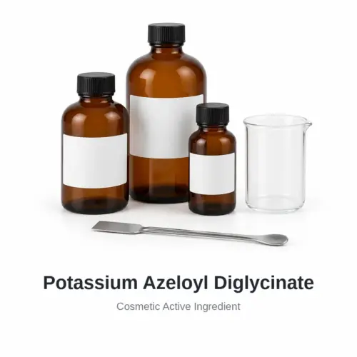 Potassium Azeloyl Diglycinate cosmetic ingredient, sample containers on a white background