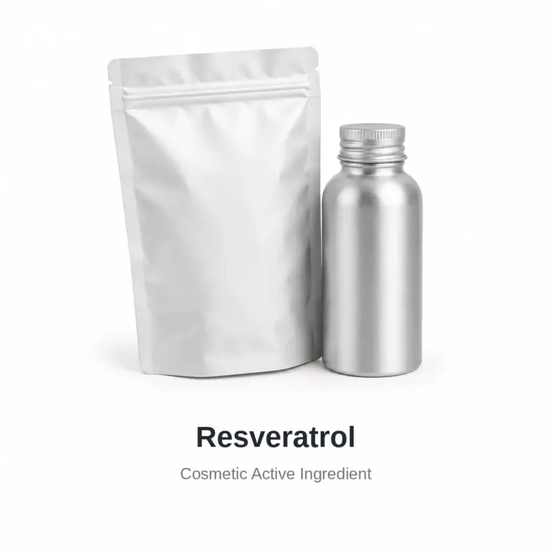 Resveratrol cosmetic ingredient, sample containers on a white background