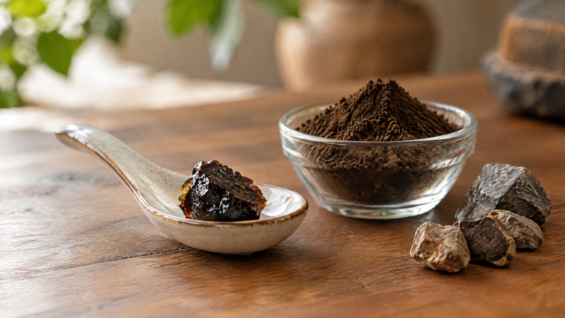 Shilajit resin beside shilajit powder