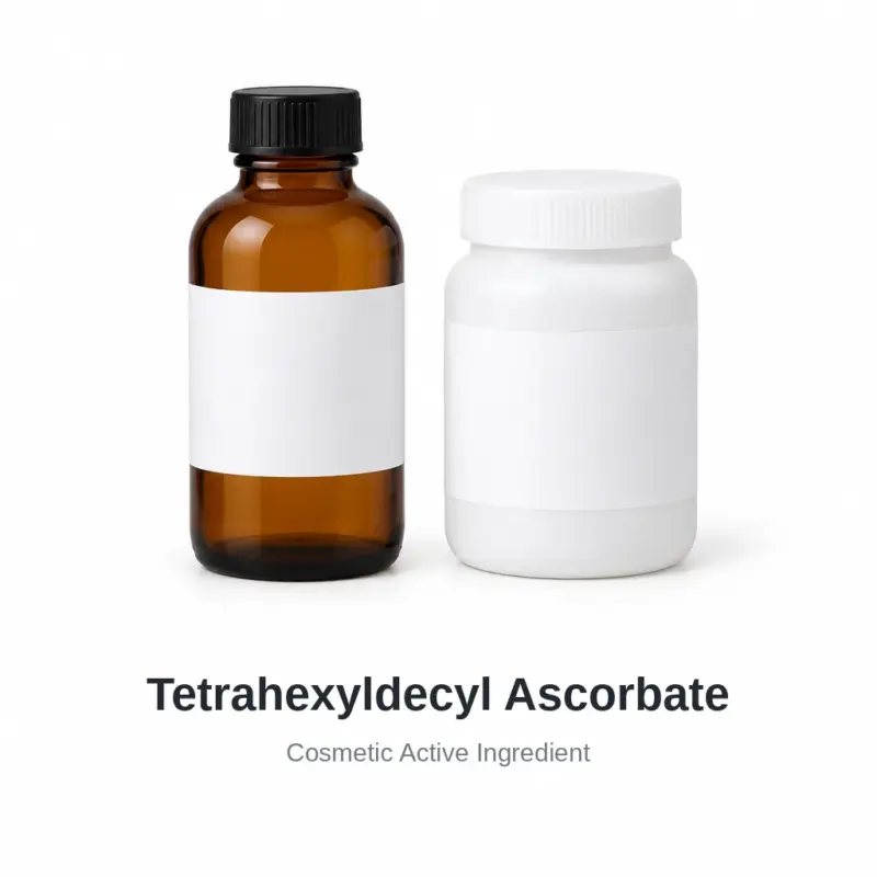 Tetrahexyldecyl Ascorbate cosmetic ingredient, sample containers on a white background